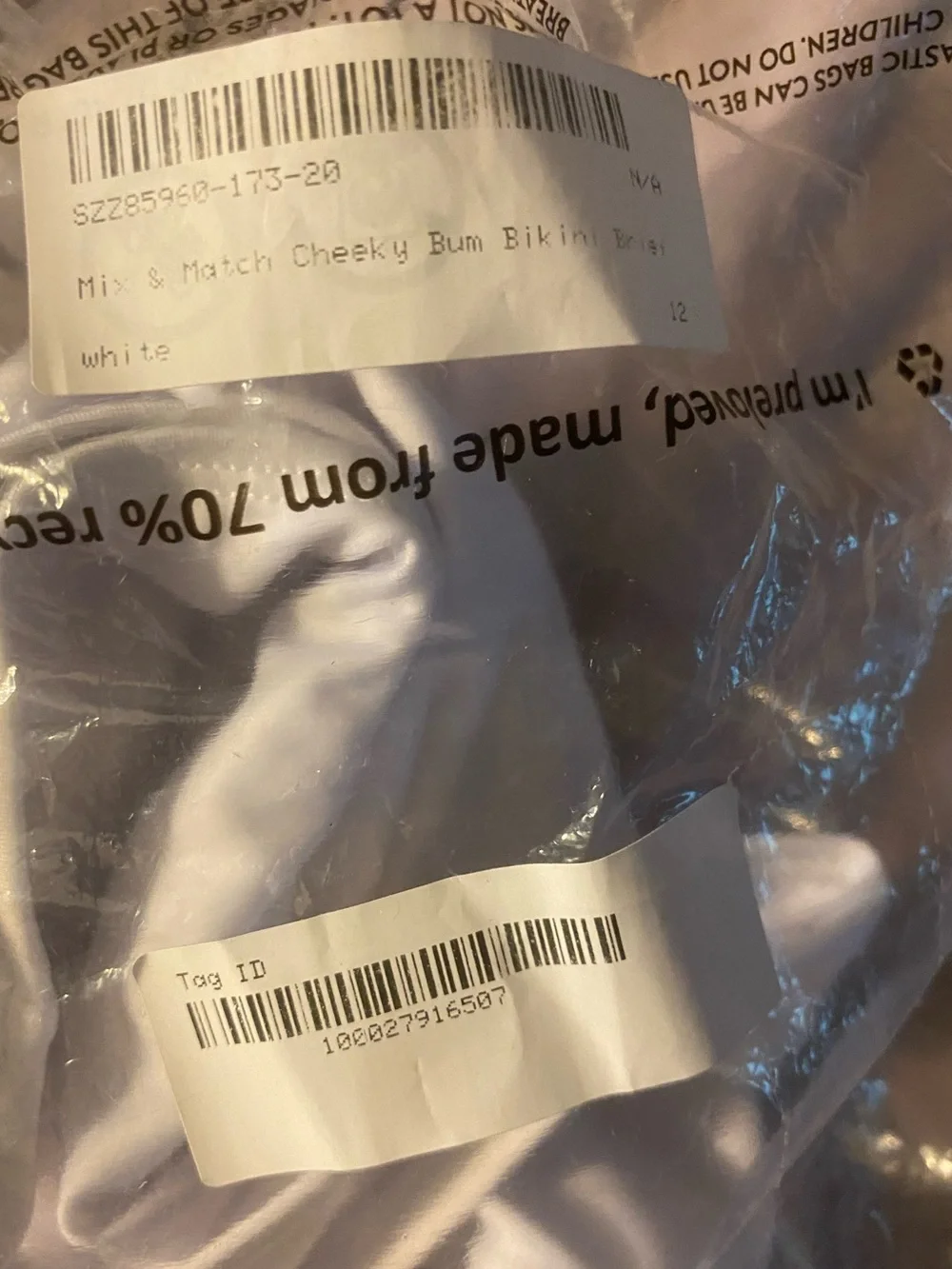 Boohoo White Cheeky Bum High Waist French Cut Bikini Bottom Size 12 NEW With Tag